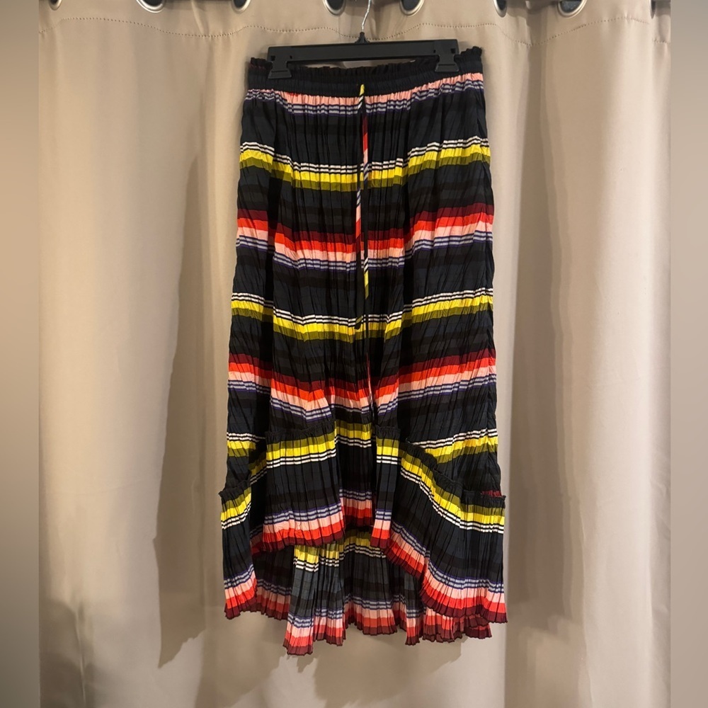 NWT WD + NY Pleated Midi Skirt - Navy Multi Stripe